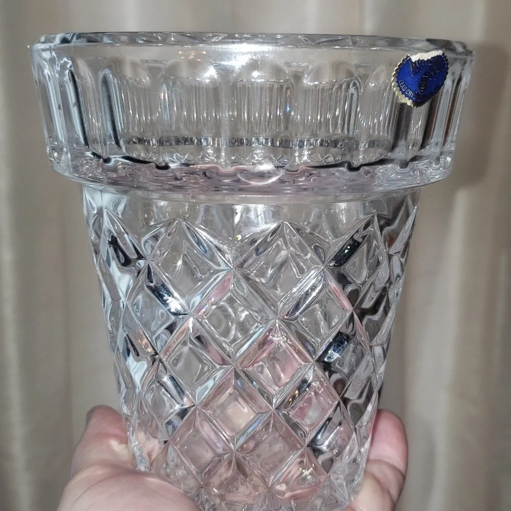VTG Bohemia Flower Pot Planter Lattice Lead Crystal Czech Republic Glass